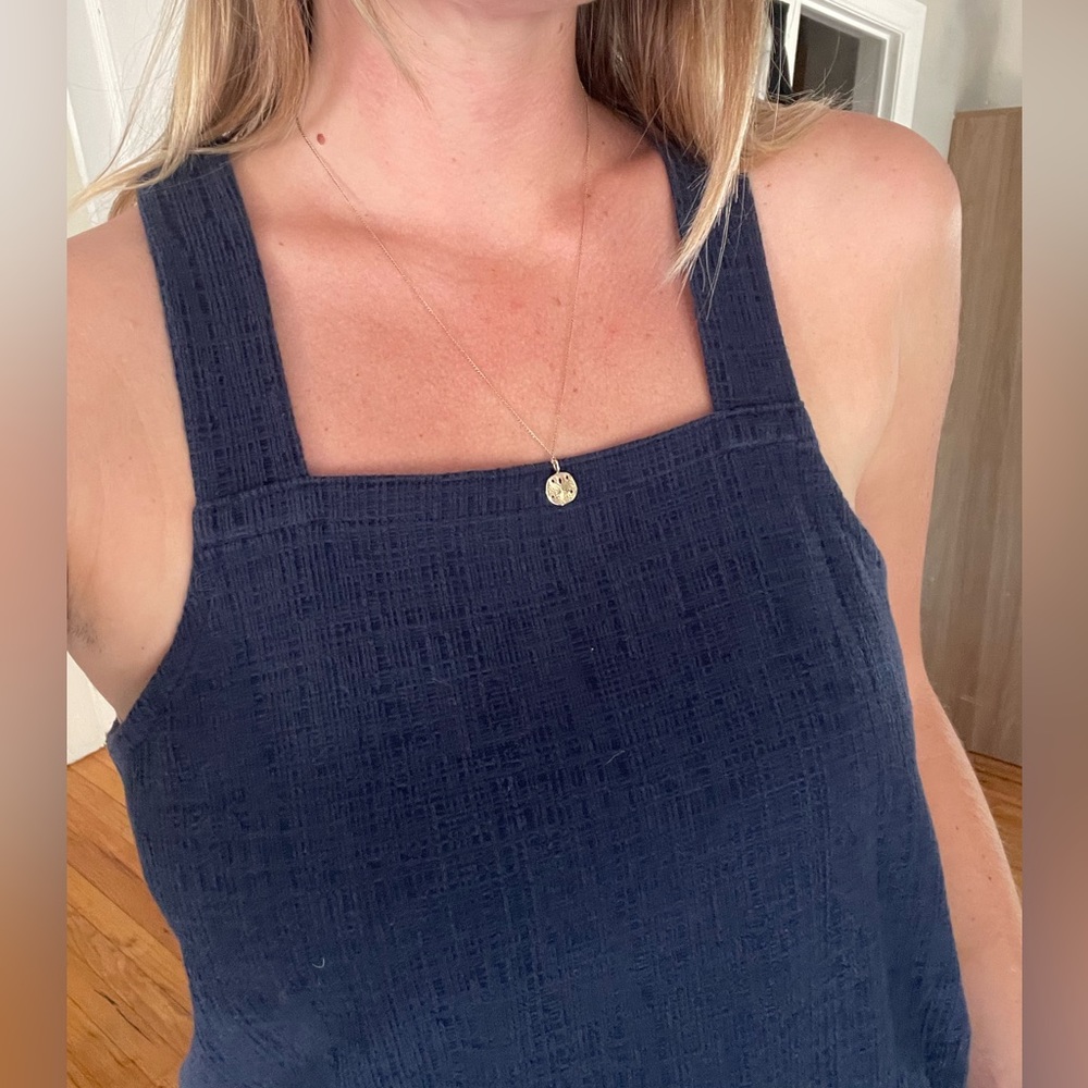 Navy Madewell square necked tank with criss cross straps